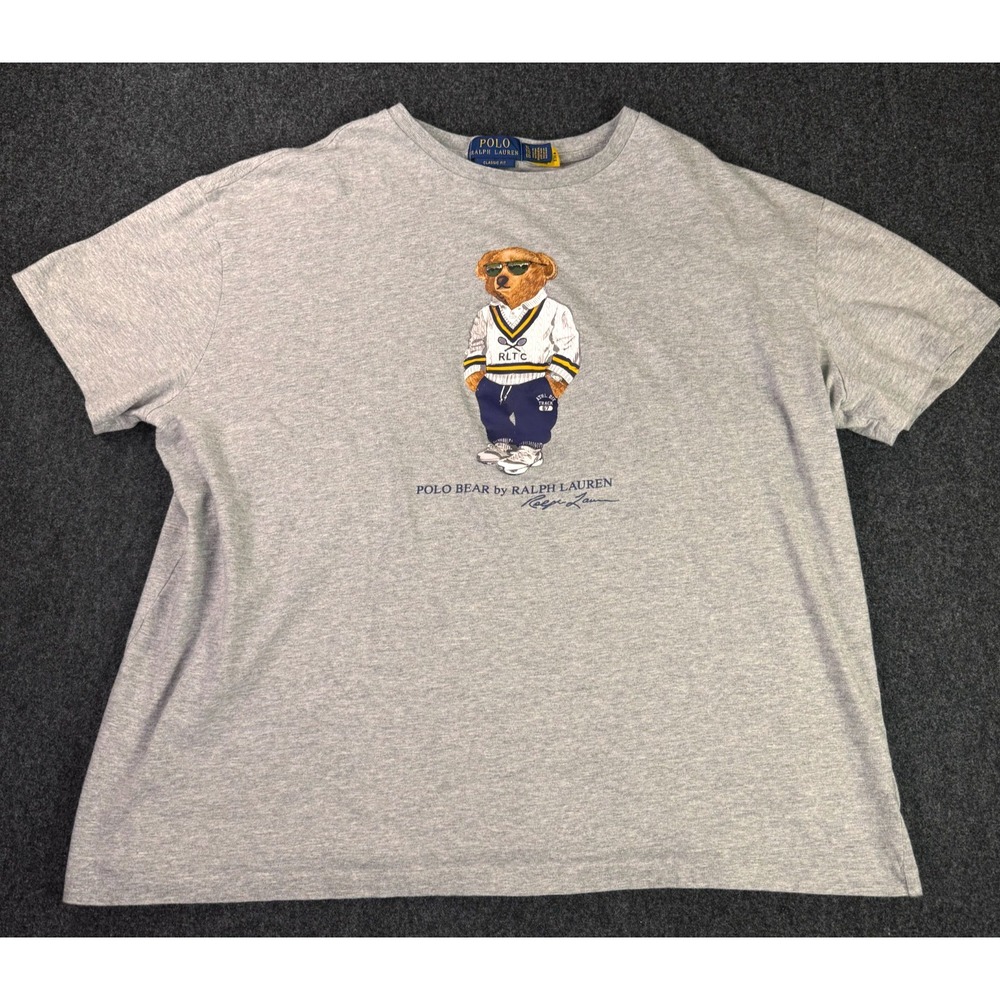 Polo Ralph Lauren Mens XL Grey Polo Bear Tennis Club RLTC Graphic Tee T Shirt